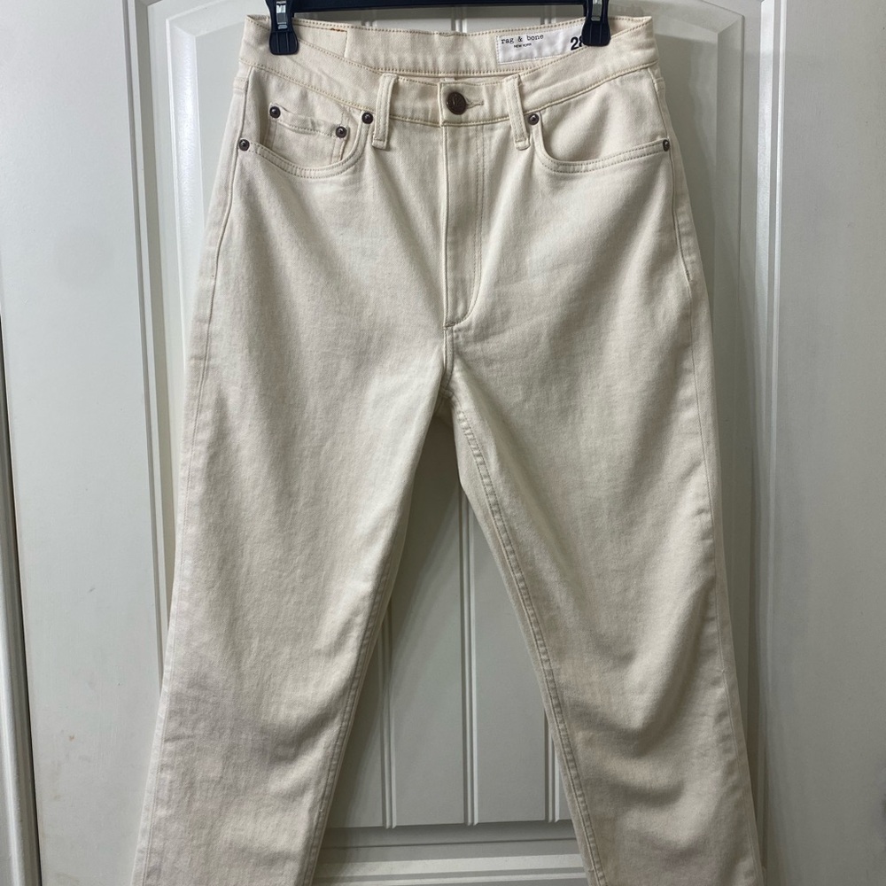 rag & bone Wren High-Rise Slim Straight Jeans Ecru Denim Stretch Pockets Women